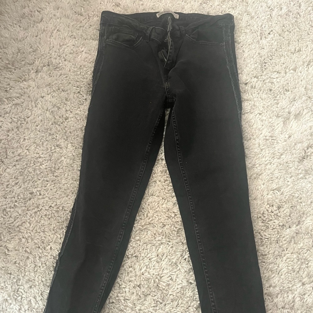 Zara jeans fringe on the side